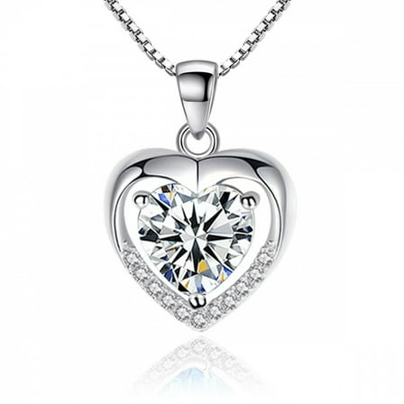 APIPEE 925 Sterling Silver Aquamarine Heart Necklace for Women with Moissanite Inlay