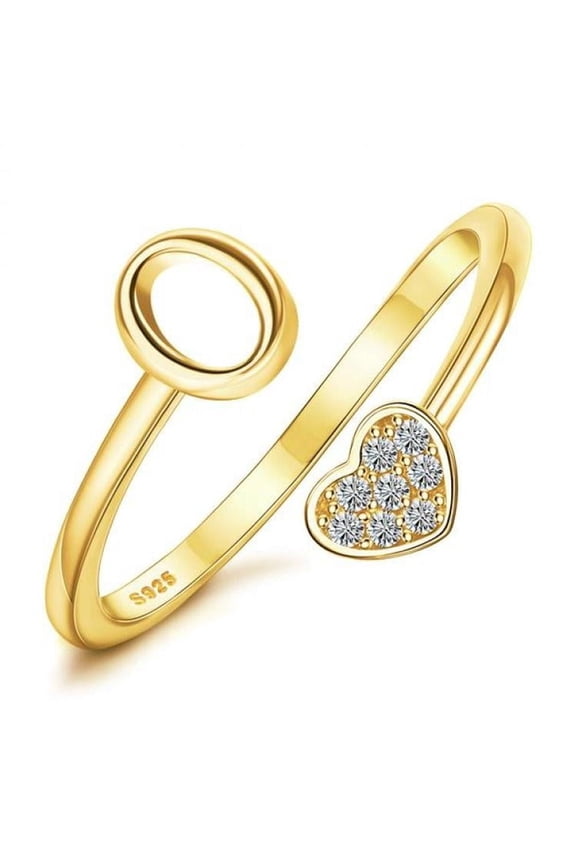 Heart Alphabet Initial Ring in 925 Sterling Silver, Adjustable Stackable Ring for Women and Teens