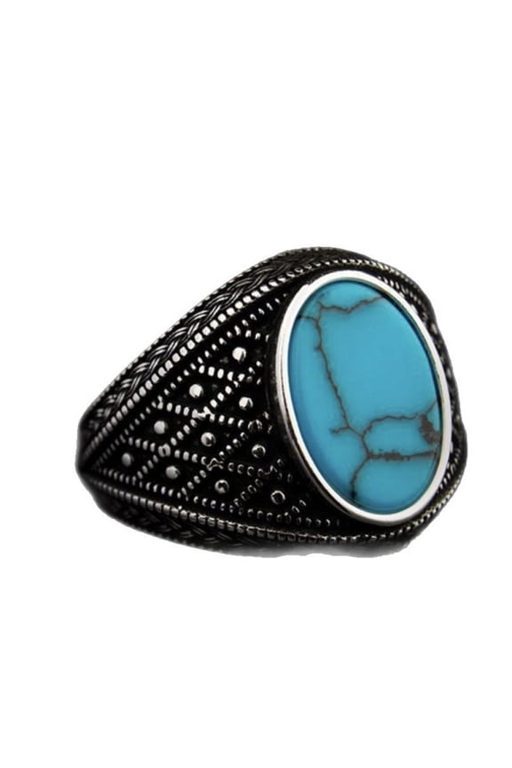 925 Sterling Silver Natural Turquoise Blue Moonstone Rings Vintage Elegant Jewelry With White Gift Box for Men