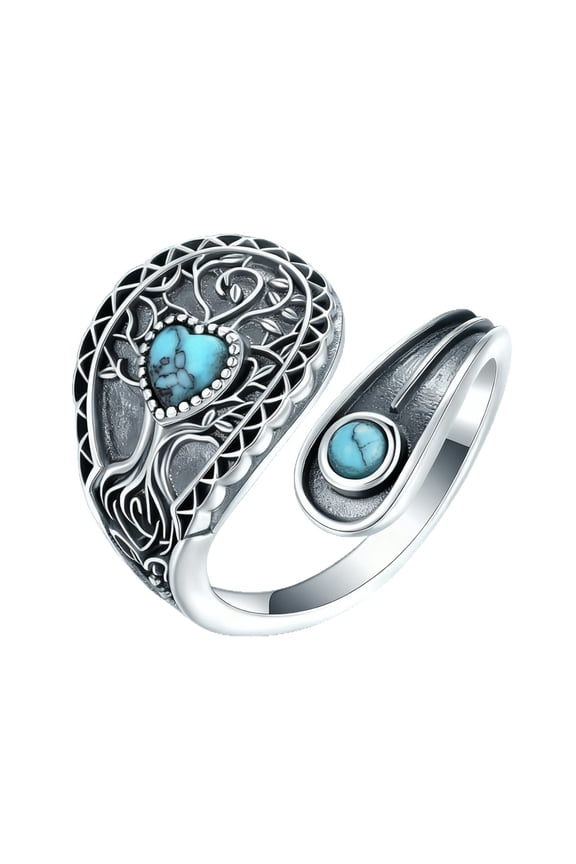 925 Sterling Silver Natural Turquoise Flower Moonstone Rings for Women Size Adjustable Ring Vintage Elegant Jewelry With White Gift Box