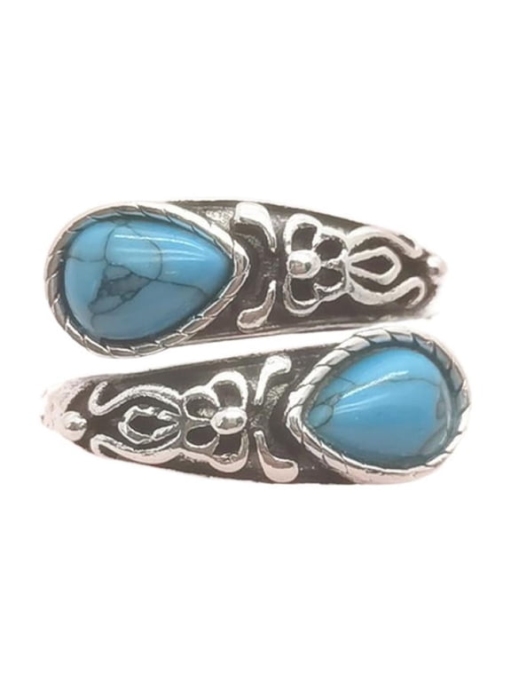925 Sterling Silver Natural Turquoise Moonstone Rings for Women Size Adjustable Sunflower Ring Vintage Spoon Rings Gift Elegant Jewelry for Women
