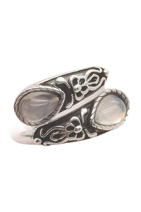 925 Sterling Silver Natural Turquoise Moonstone Rings for Women Size Adjustable Sunflower Ring Vintage Spoon Rings Gift Elegant Jewelry for Women