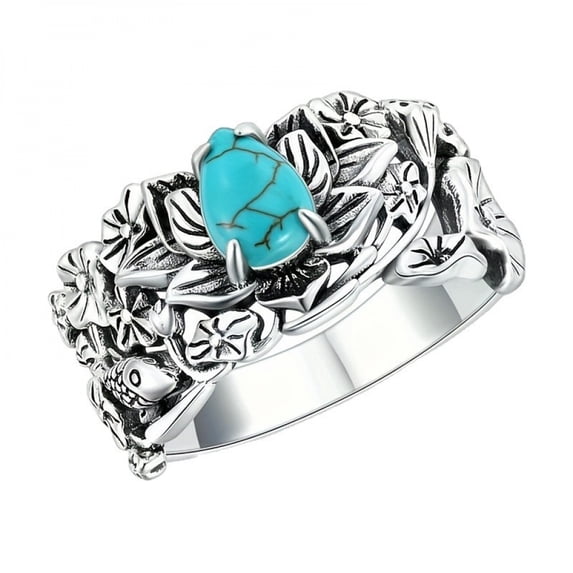 APIPEE 925 Sterling Silver Natural Turquoise Moonstone Rings for Women Water droplet Flower Ring Vintage Elegant Jewelry With White Gift Box