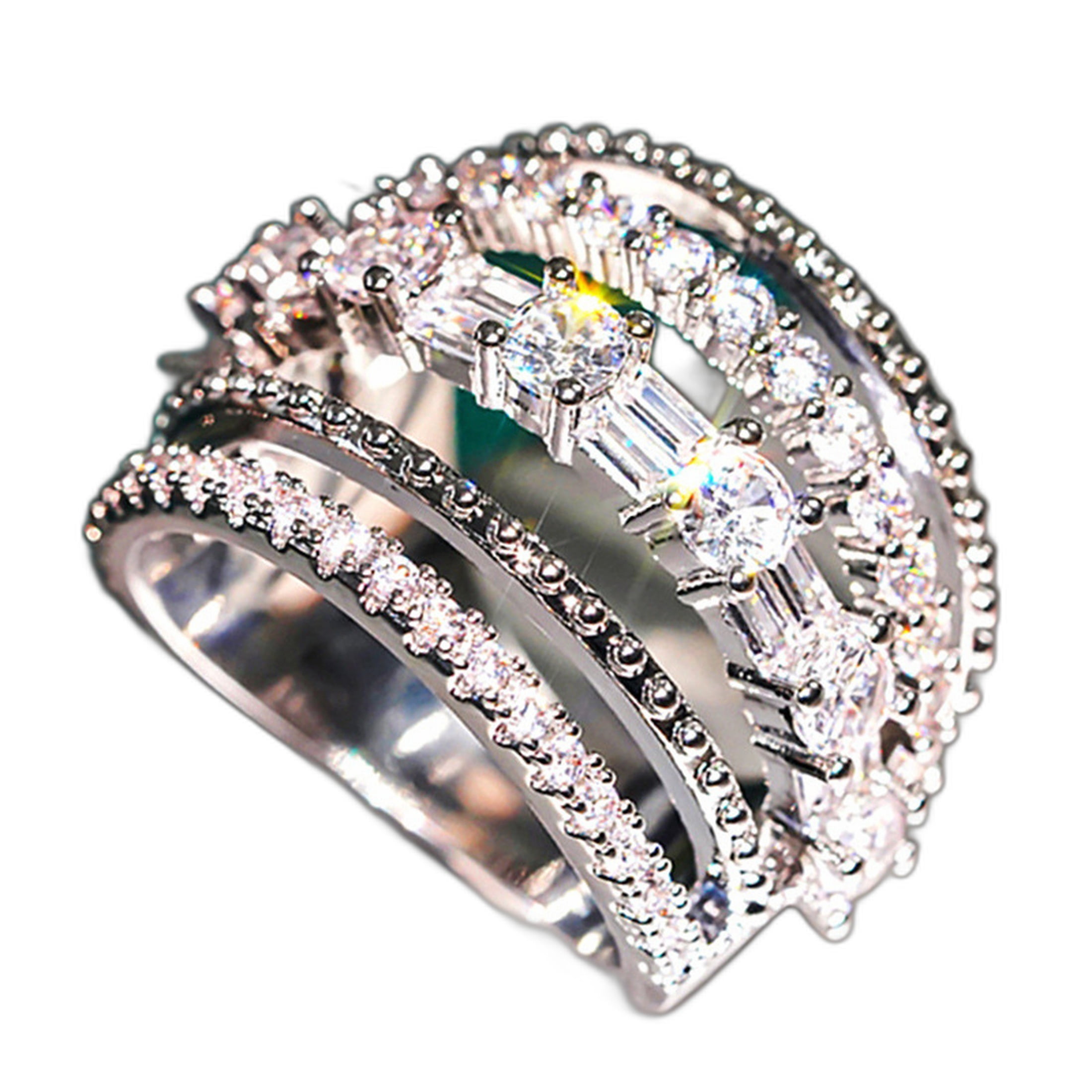 APIPEE Women's Circle Stacking Ring 14K White Gold-Plated Cubic ...