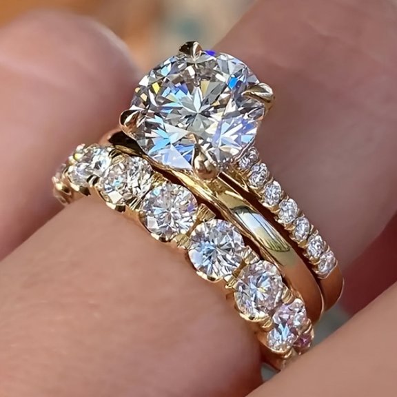 APIPEE Gold-Plated Cubic Zirconia Gold Band Circle Rings Everyday For Female Fine Jewelry