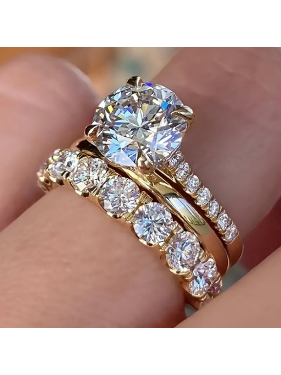 Gold-Plated Cubic Zirconia Gold Band Circle Rings Everyday For Female Fine Jewelry
