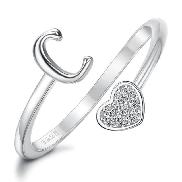 APIPEE Heart Alphabet Initial Ring in 925 Sterling Silver, Adjustable ...