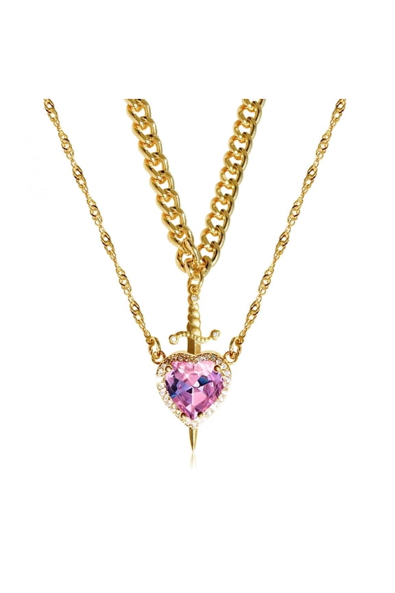 Heart Dagger Pendant Layered Necklace for Women