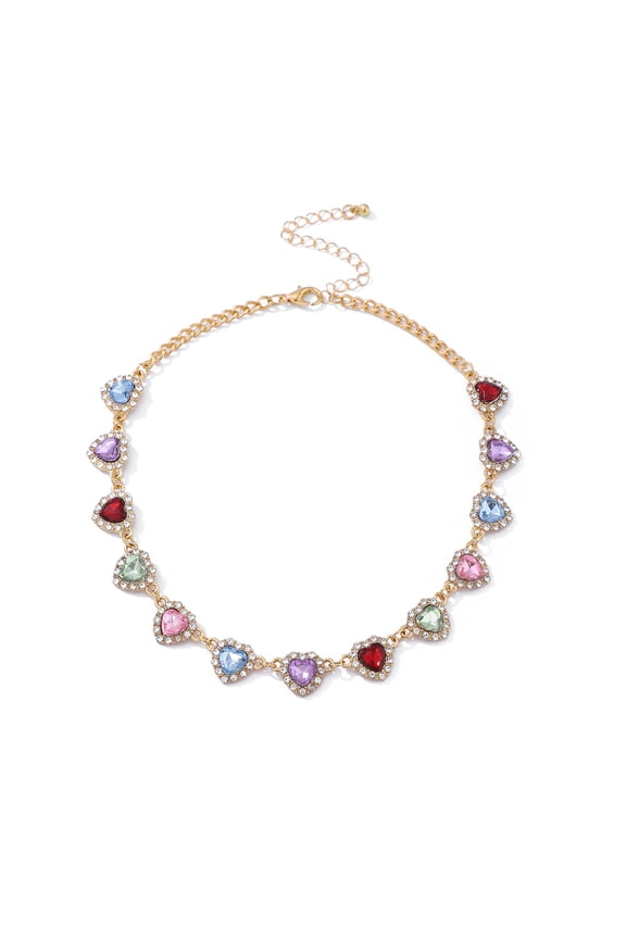 Heart Shaped Colorful Necklace, Necklaces For Women, Elegant Rhinestone Decor Necklace For Women Mother'S Day Gift, Fashion Accessories For Party, Daily