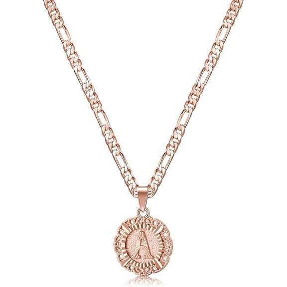 APIPEE Initial Necklace For Women,14K Gold Plated Round Letter Pendant Necklace Capital Monogram Necklace Alhpabets from A-Z Figaro Chain Necklace