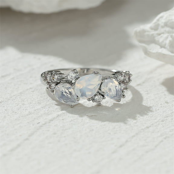 APIPEE Inlaid Muti Moissanite Teardrop Shaped Ring For Women