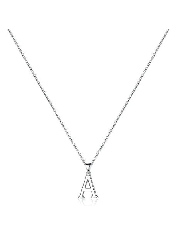 Jewelry Initial Pendant Necklace for Men Womens, 925 Sterling Silver Letter Capital Necklace Alphabets from A-Z Figaro Chain Necklace