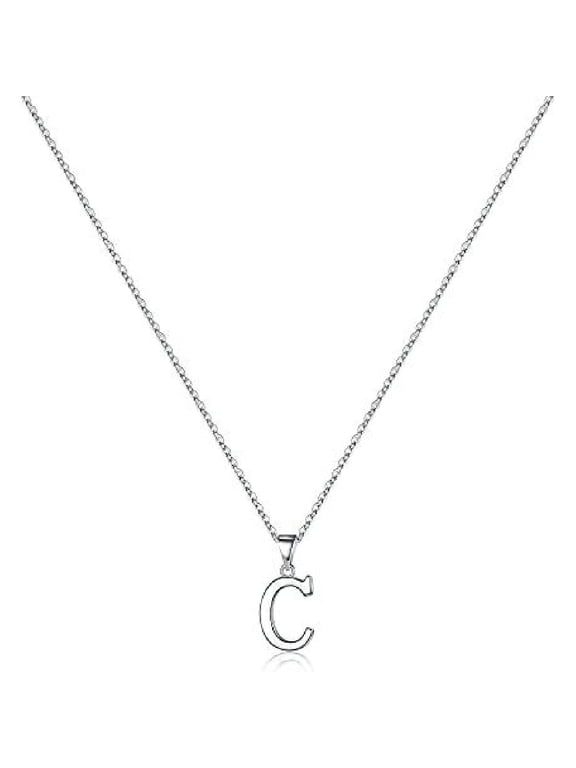 Jewelry Initial Pendant Necklace for Men Womens, 925 Sterling Silver Letter Capital Necklace Alphabets from A-Z Figaro Chain Necklace
