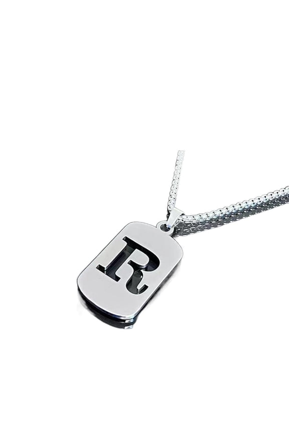 Jewelry Initial Pendant Necklace for Men Womens, Titanium Steel Square Letter Capital Necklace Alphabets from A-Z Figaro Chain Necklace Unisex