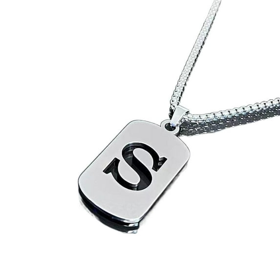 APIPEE Jewelry Initial Pendant Necklace for Men Womens, Titanium Steel Square Letter Capital Necklace Alphabets from A-Z Figaro Chain Necklace Unisex