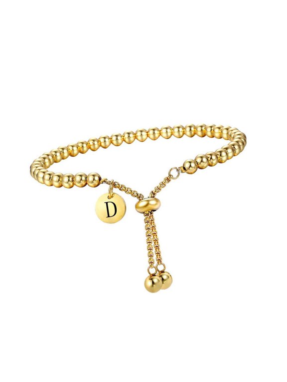 Initial Men & Women Beaded Bracelet 14K Gold Plated Everyday Wear 7 and a Half Inch With Gift Box