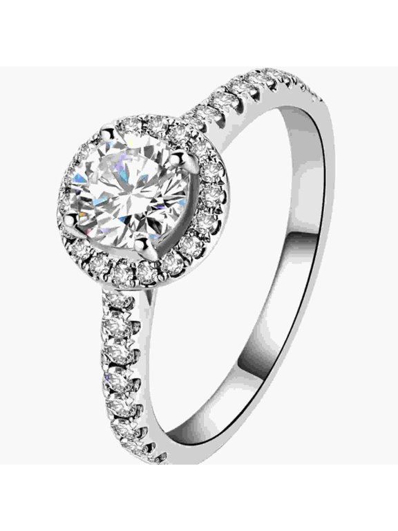 Luxury round 925 Sterling Silver and Platinum plating Ring for Women 2025 Fashion Moissanite Engagement Rings Promise Wedding Jewelry Gift for Her