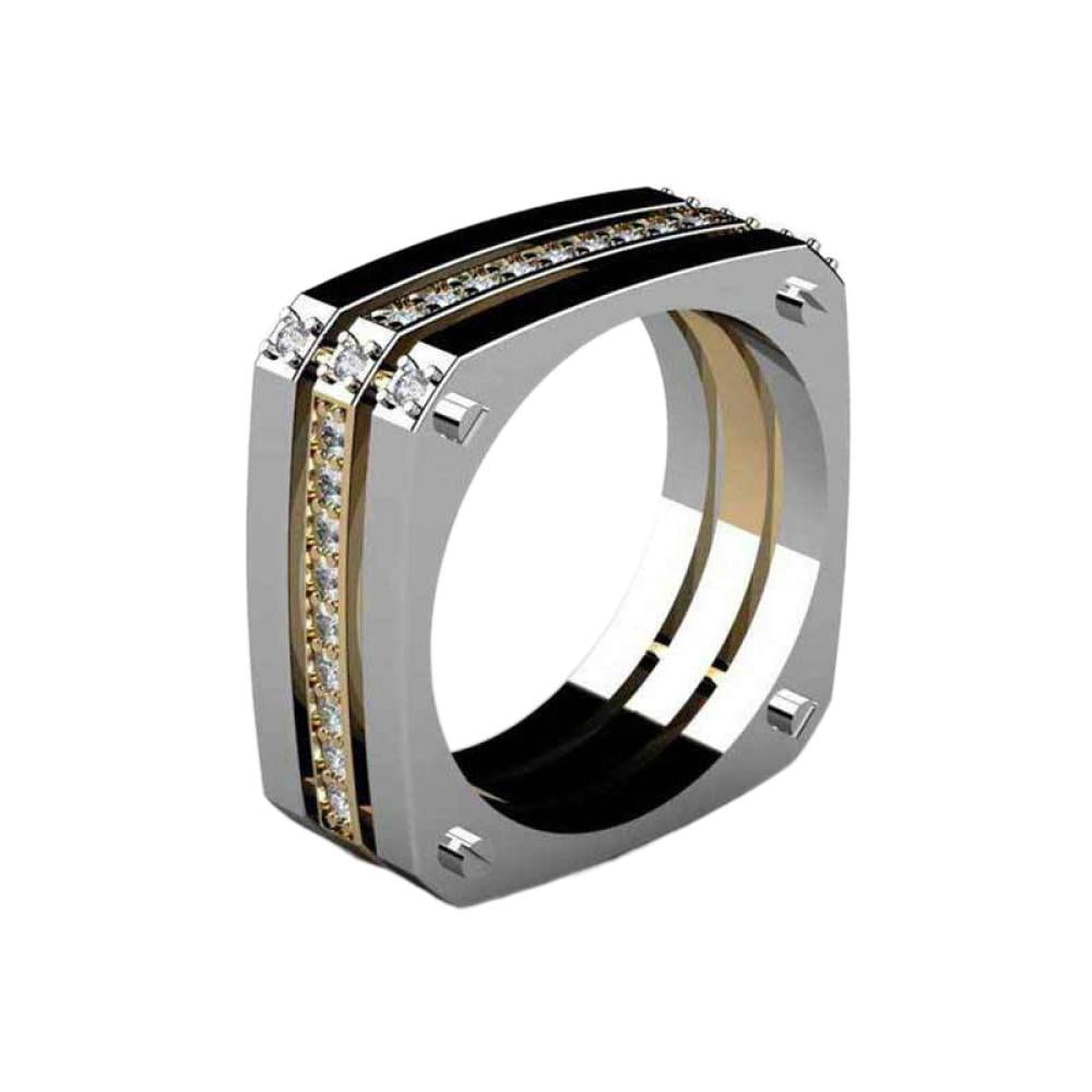 HIJONES Men's Stainless Steel Winged Cubic Zirconia Ring - Vintage Punk Rock Ring, 316 Steel