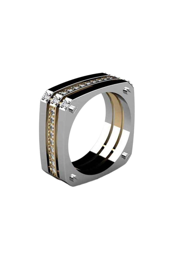 Men'S Titanium Ring Wedding Band Cubic Zirconia Punk Style Ornament Hip Hop Style Square Men'S Ring With Gift Box
