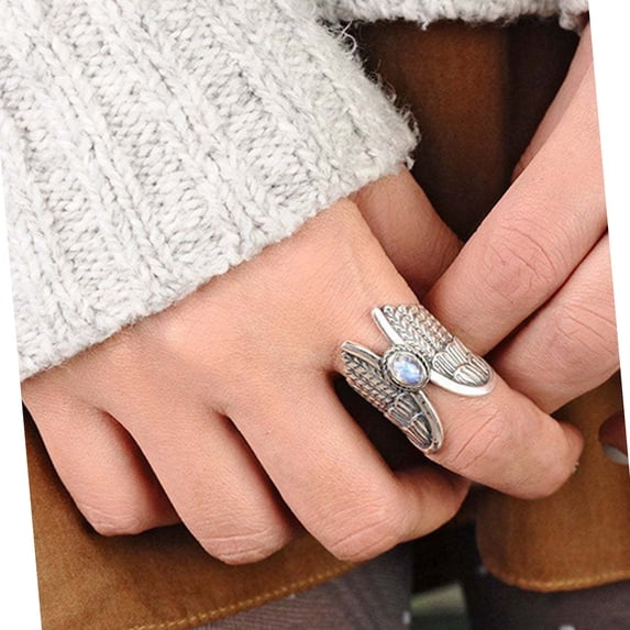 Silver Pickup Rings APIPEE Men's Angel Wings Solitaire Ring Antique Silver Toned with Blue ...
