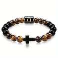 thumbnail image 1 of APIPEE Mens Bracelet Cross Bracelet Letter A-Z Bracelet for Men Onyx Tigers Eye Beaded Bracelet Religious Christian Bracelet Anniversary Gifts for Male Jewelry, 1 of 8