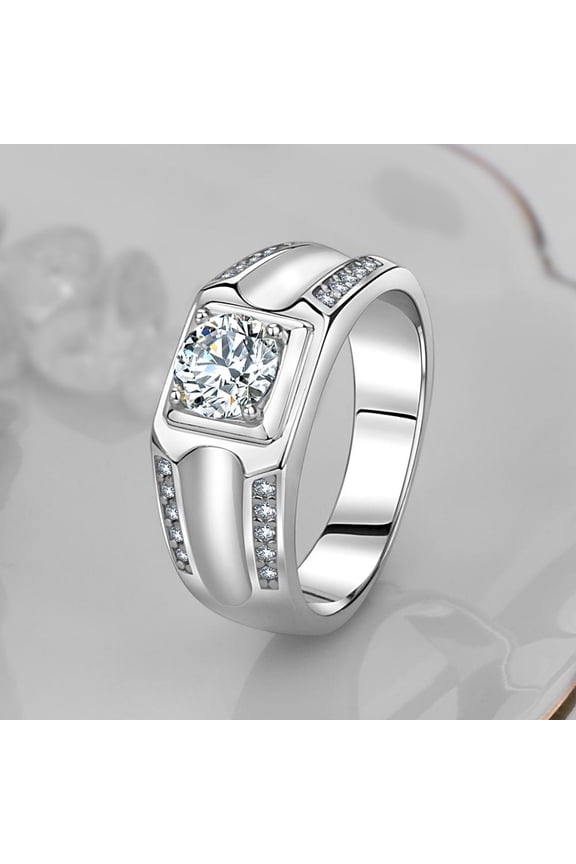 Mens CZ Engagement Ring Titanium Wedding Band Fashion Jewelry Comfort Fit Gift Dad With White Gift Box Packaging