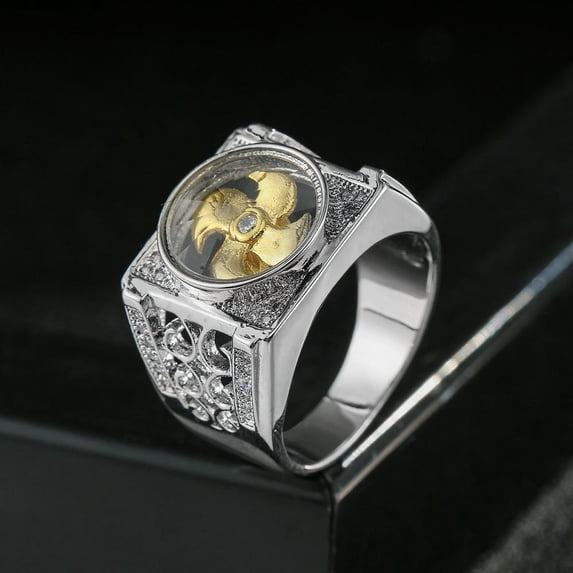 APIPEE Mens Titanium Comfort Fit Anniversary Ring CZ Wedding Band Jewelry Statement for Him With White Gift Box Packaging