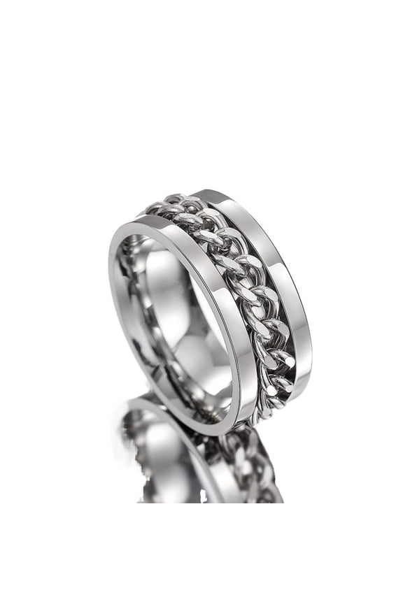 Mens Titanium Ring Wedding Band Chain Buckle Rotatable Design Hip Hop Unique Fashion Accessories With Gift Box