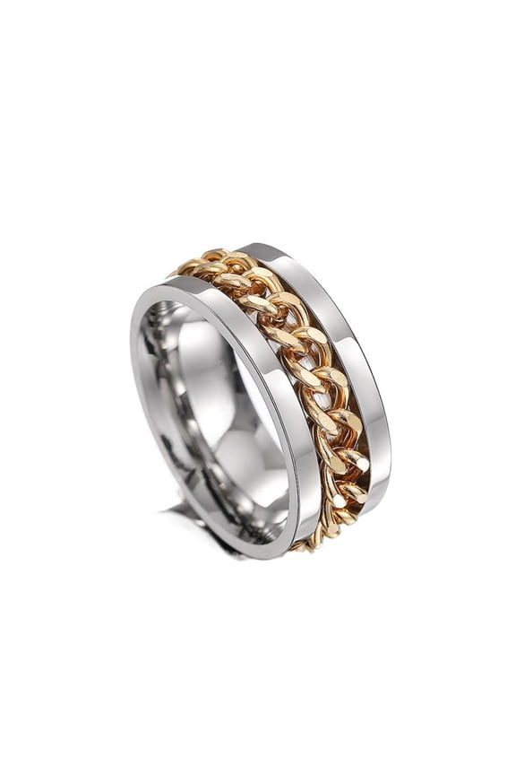 Mens Titanium Ring Wedding Band Chain Buckle Rotatable Design Hip Hop Unique Fashion Accessories With Gift Box