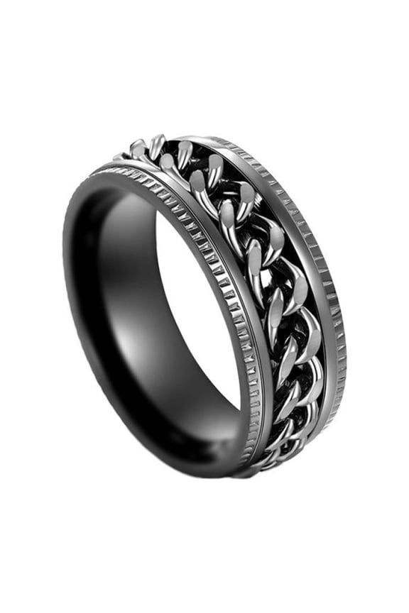 Mens Titanium Ring Wedding Band Chain Rotatable Ring Texture Personalized Hip Hop Style With Gift Box