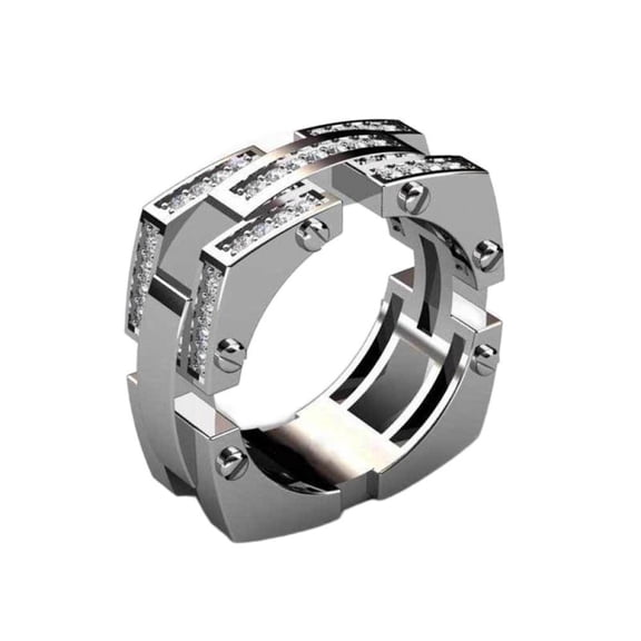 APIPEE Mens Titanium Ring Wedding Band Cubic Zirconia Square Hand Jewelry With Gift Box