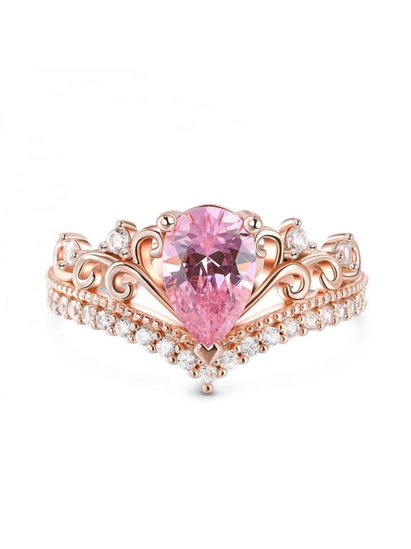 Pink Moissanite Edge White Moissanite V-shaped Ring Women Shape Heart Mother's Day Ring