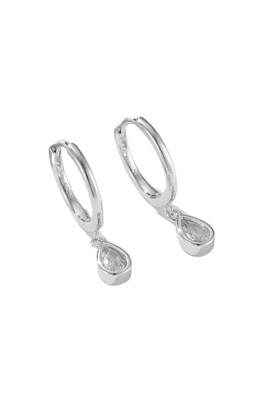 S925 Sterling Silver Water Drop Shaped Zircon Earrings C-Shaped Ear Buckle Earrings for Women