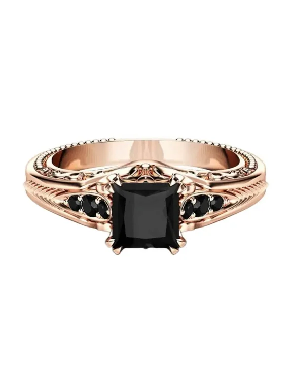 Square Cut Black Tourmaline Cocktail Ring for Women – 925 Sterling Silver, Size 6 to 11