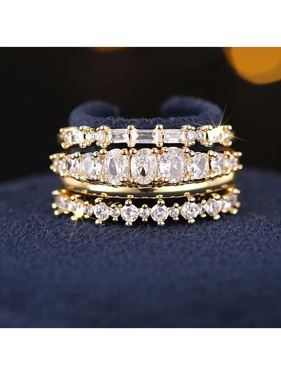 Stainless Steel 1 Ct Cubic Zirconia Oval Stackable Ring for Women US Size 6 4 Piece Set