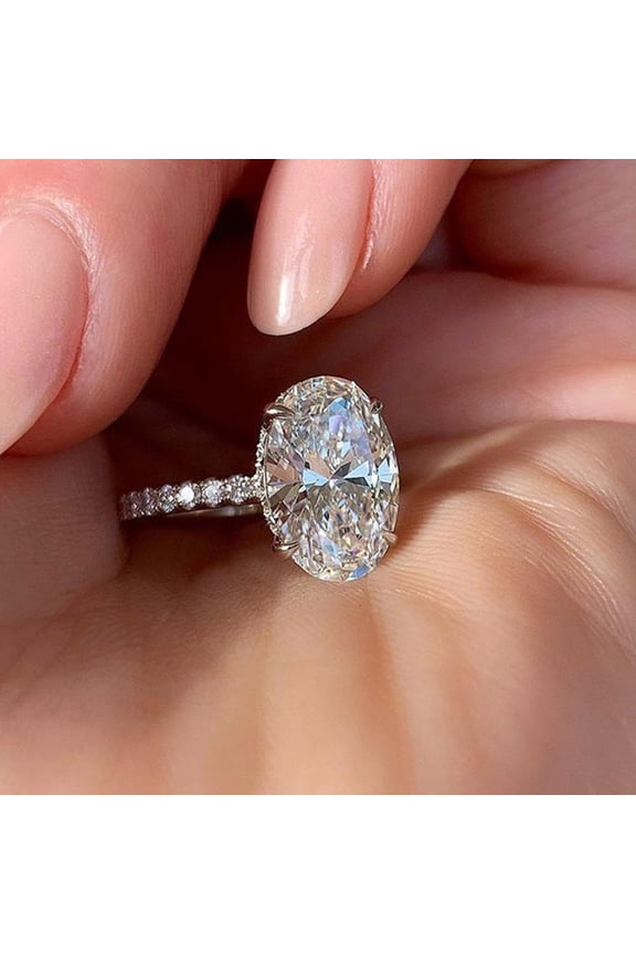 Stainless Steel 2 Ct Cubic Zirconia Oval Solitaire Ring for Women US Size 5