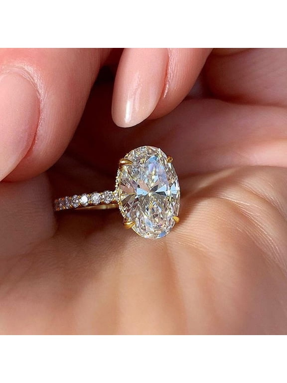 Stainless Steel 2 Ct Cubic Zirconia Oval Solitaire Ring for Women US Size 5