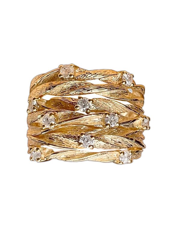 Stainless Steel 4 Ct Cubic Zirconia Bypass Braided Ring for Women US Size 9