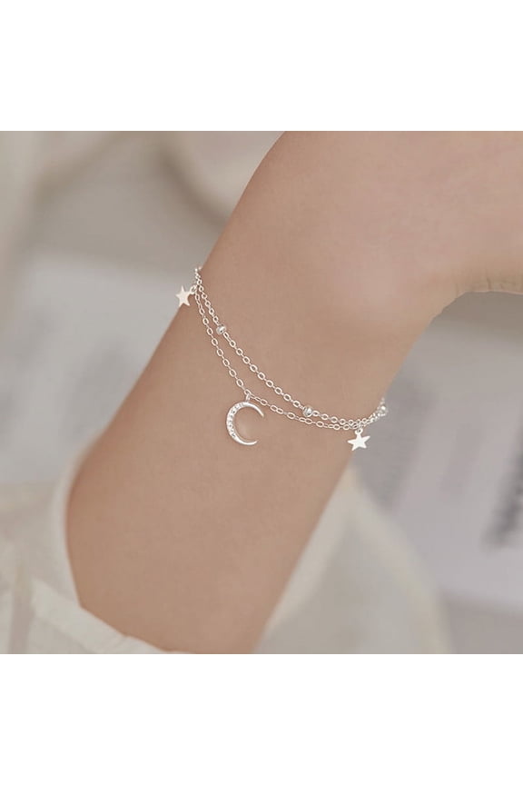 Stars and Moon 925 Sterling Silver Bracelets for Women, Fashion Adjustable Slider Unique S925 Bracelet Jewelry For Wedding Gifts