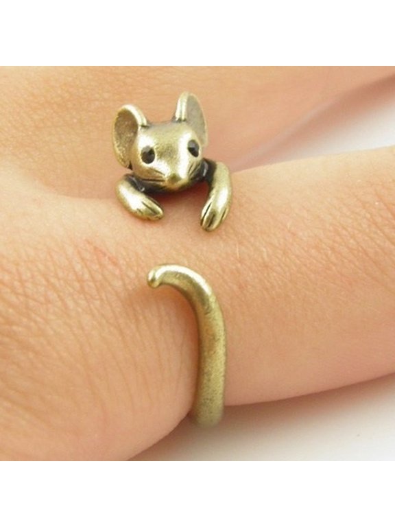 Unisex Mouse Open Ring for Women and Men 14K Gold Plated for Everyday Wear Adjustable Size with Gift Box