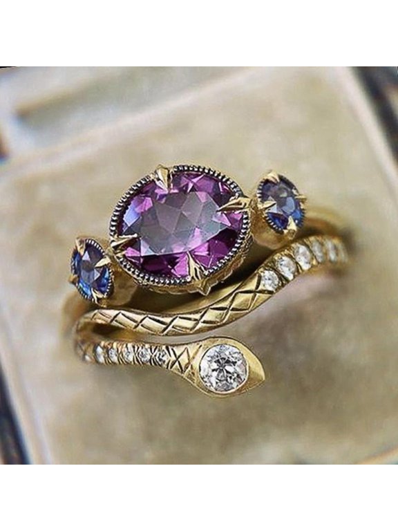 Wedding Engagement Rings Women 925 Sterling Silver AAA Cubic Zirconia Exotic Purple Zircon Snake Ring