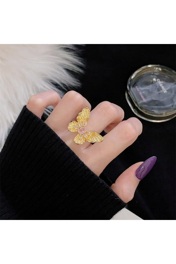 Women 925 Sterling Silver 14k gold plated Butterfly Cubic Zirconia Thumb Ring Stress Anxiety Rings Women's Jewelry Lady Birthday Mother's Day Gifts