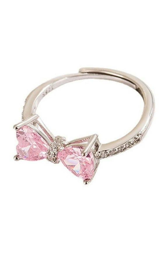 Women 925 Sterling Silver Butterfly Bowkot Pink Cubic Zirconia Thumb Ring Stress Anxiety Rings Women's Jewelry Lady Birthday Mother's Day Gifts