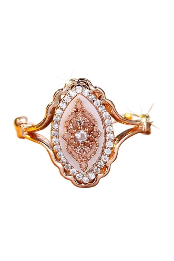 Women Marquise Design Rose Gold Plated White Moissanite Lace Ring