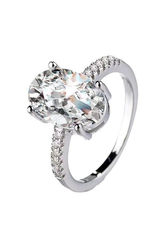 Women New 3 Karat Big cubic Zirconia Four-Claw High-End White Ring Marriage Proposal Birthday Gift Present to Her