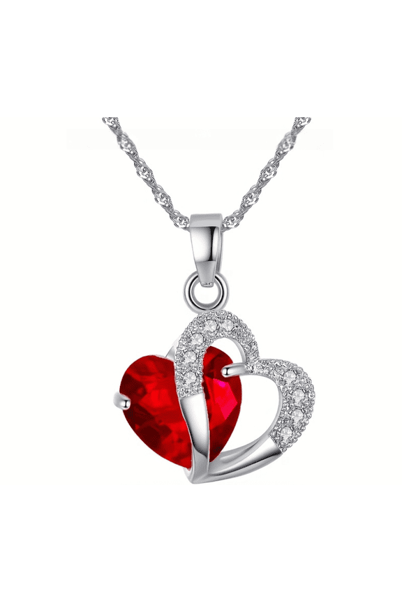 A Women'S Cubic Zirconnia Heart Wave Necklace Made of S925 Sterling Silver, Set with Red Zirconia, Symbolizes Love And Is Suitable As a Christmas Gift for Women, Hypoallergenic.
