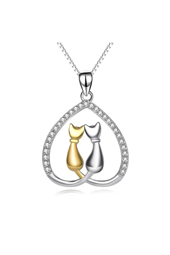 Women's 925 Sterling Silver Heart Hollow Pendant Cat Collarbone Necklace Jewelry