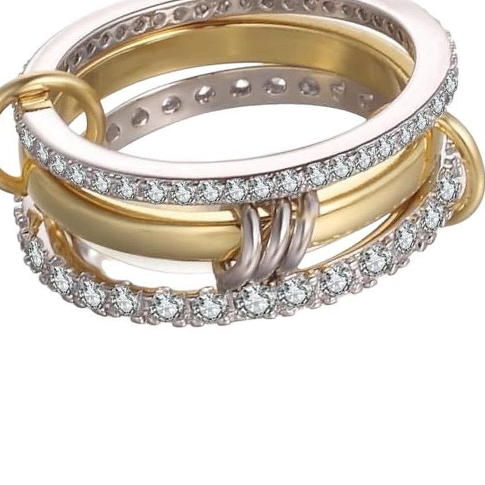 APIPEE Women's Circle Stacking Ring 14K Two Tone Gold Plated with White ...