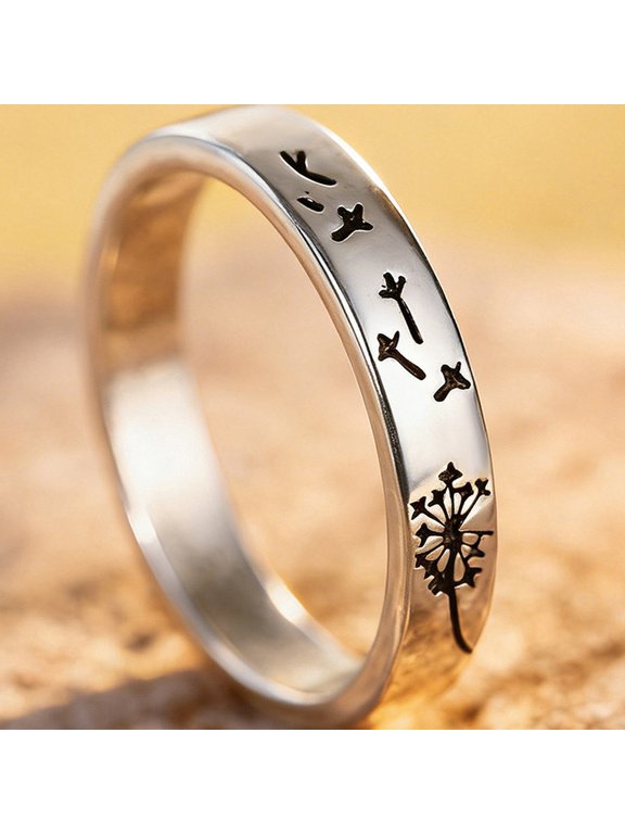 Women's Dandelion Band Ring Silver Toned for Everyday Wear Size 6 with Gift Box
