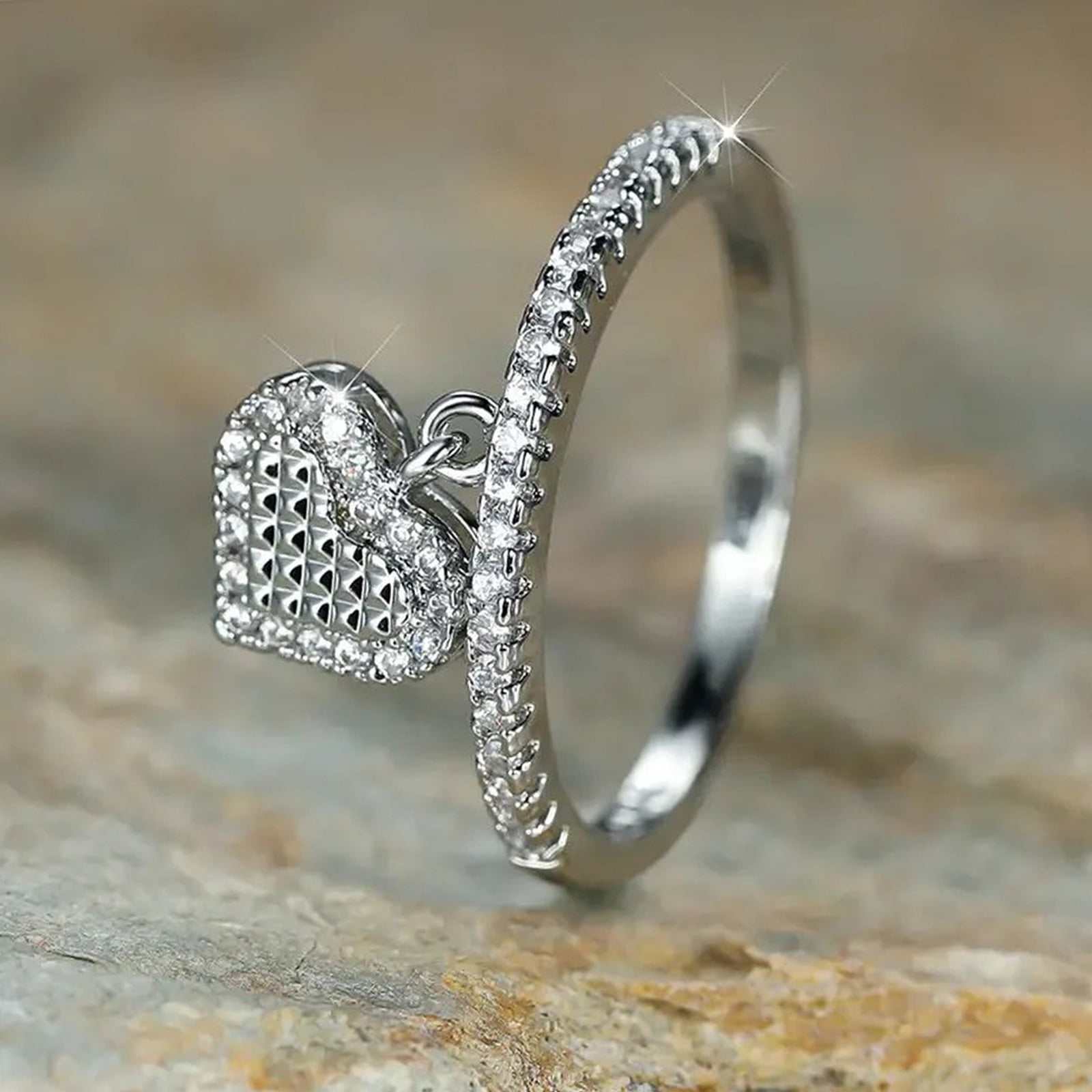 APIPEE Women's Delicate Heart Ring 14K White Gold Plated with White ...
